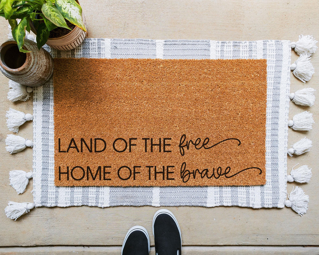 HamlinRowShop Land of the Free Home of the Brave Coir Doormat