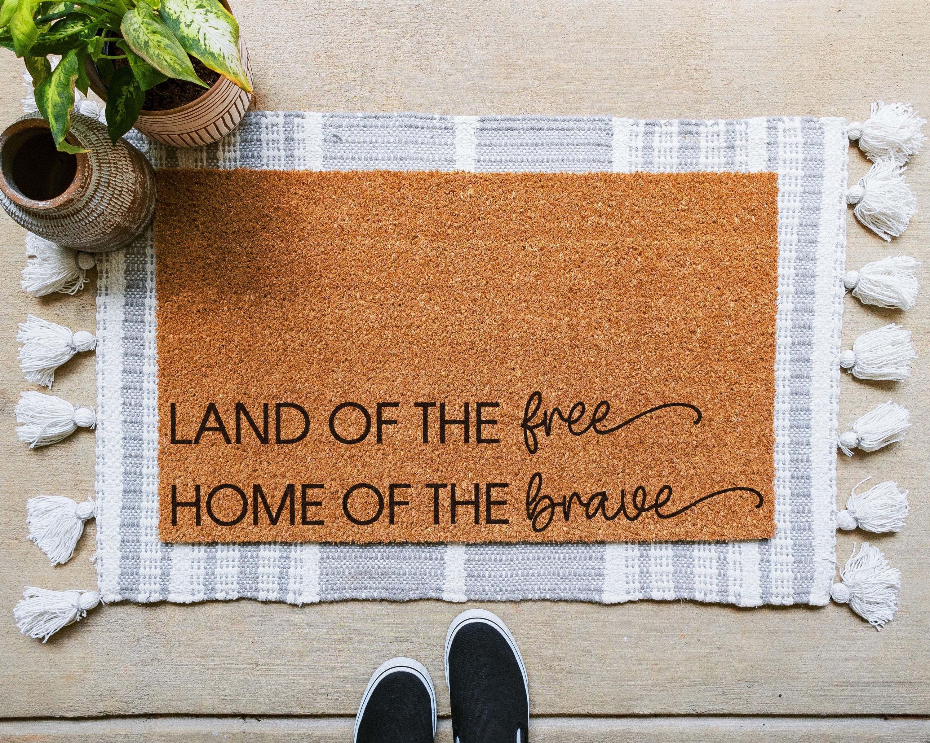 HamlinRowShop Land of the Free Home of the Brave Coir Doormat Patriotic Design