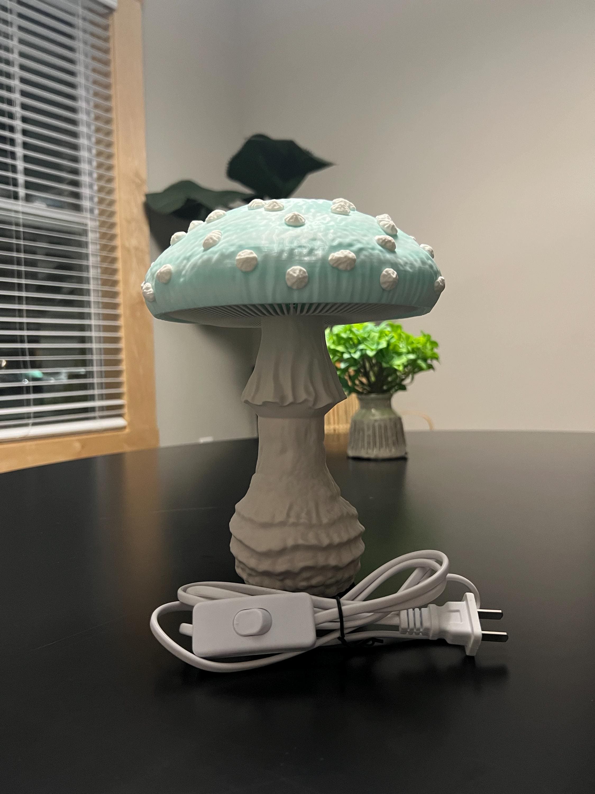 10.5in Mushroom Table Lamp E12 Amber Bulb Handcrafted Cottagecore Decor