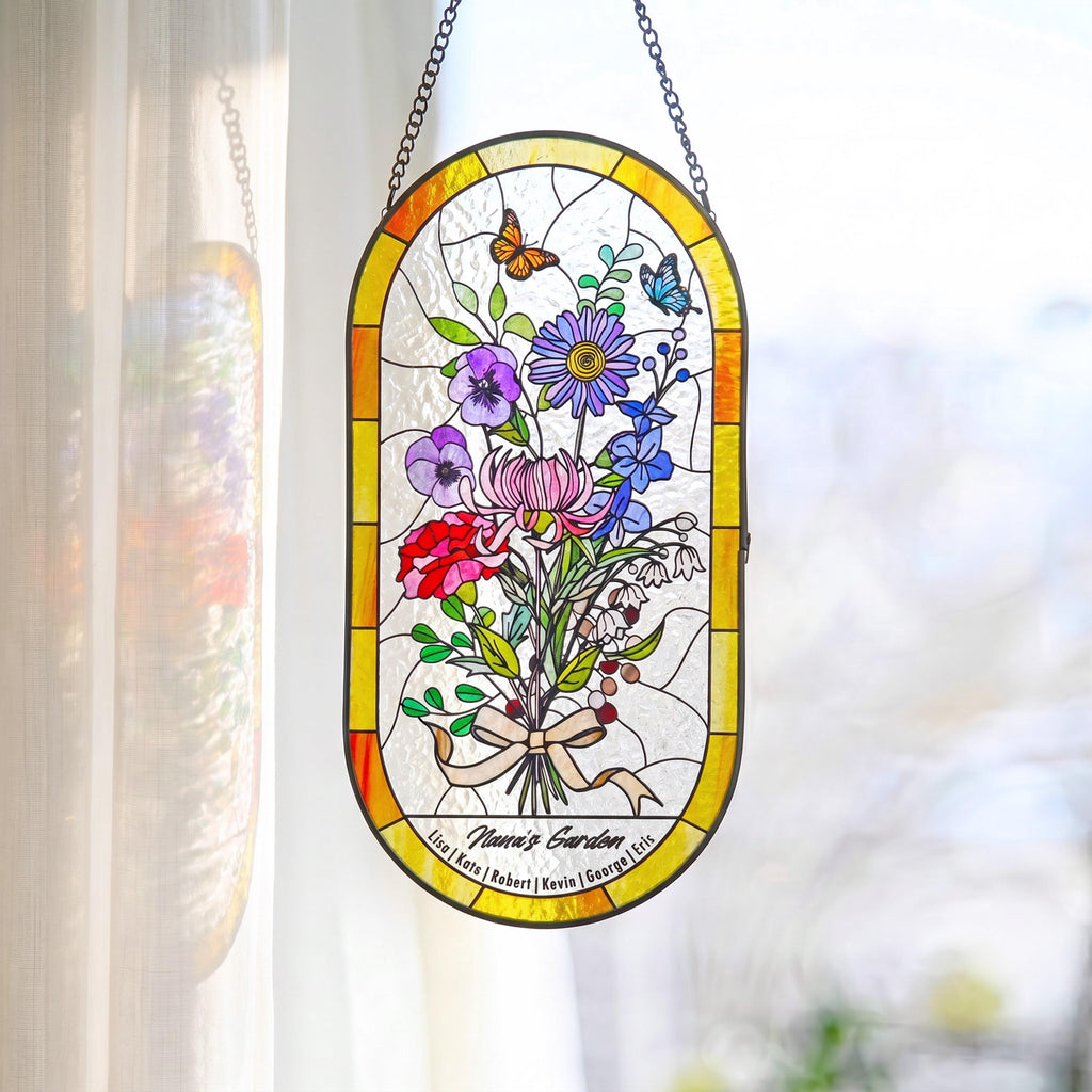 RainLine Personalized Birth Flower Bouquet Stained Glass Suncatcher