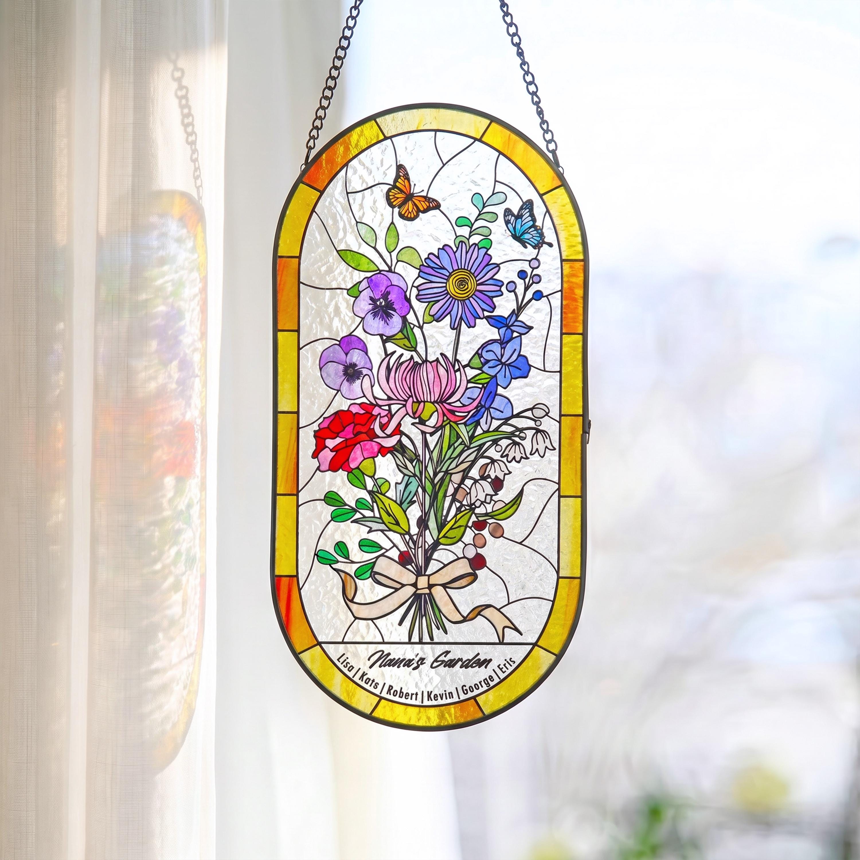 RainLine Personalized Birth Flower Bouquet Stained Glass Suncatcher