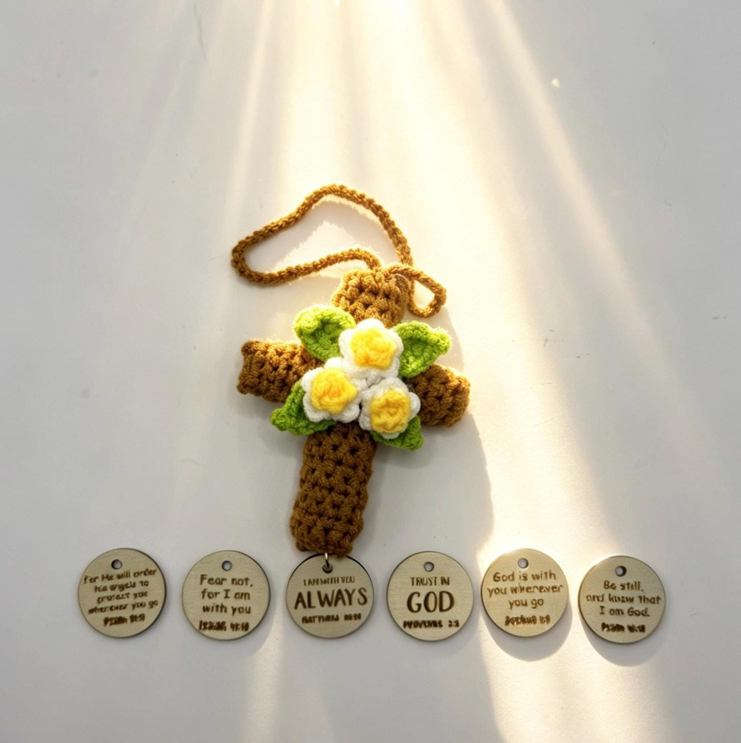 Crochetrecipe Handmade Crochet Jesus Figure Wooden Cross Hanging Car Ornament