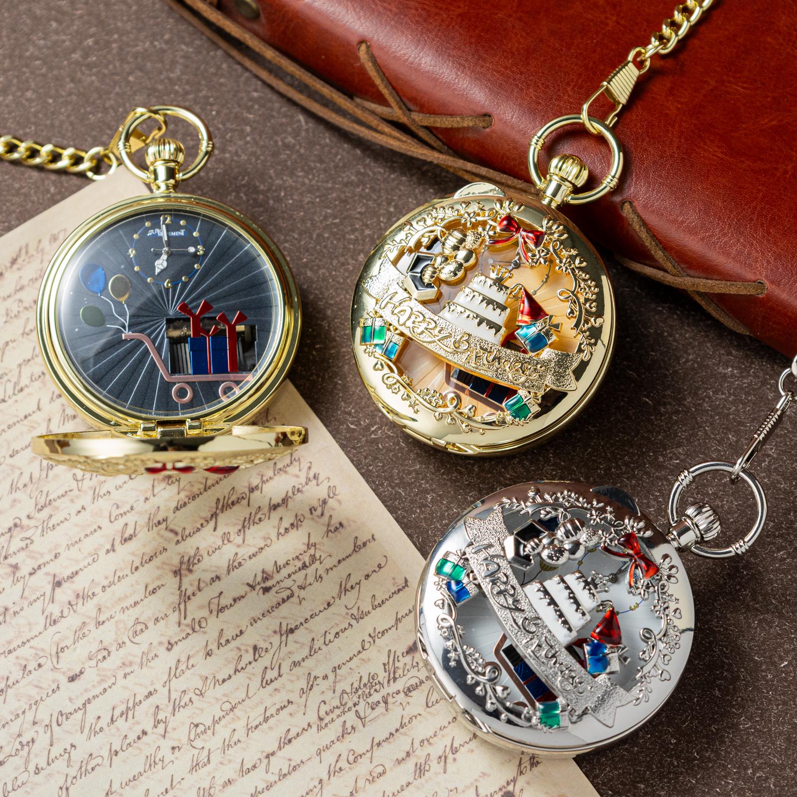 Oryeia Vintage Birthday Music Pocket Watch Happy Birthday Melody