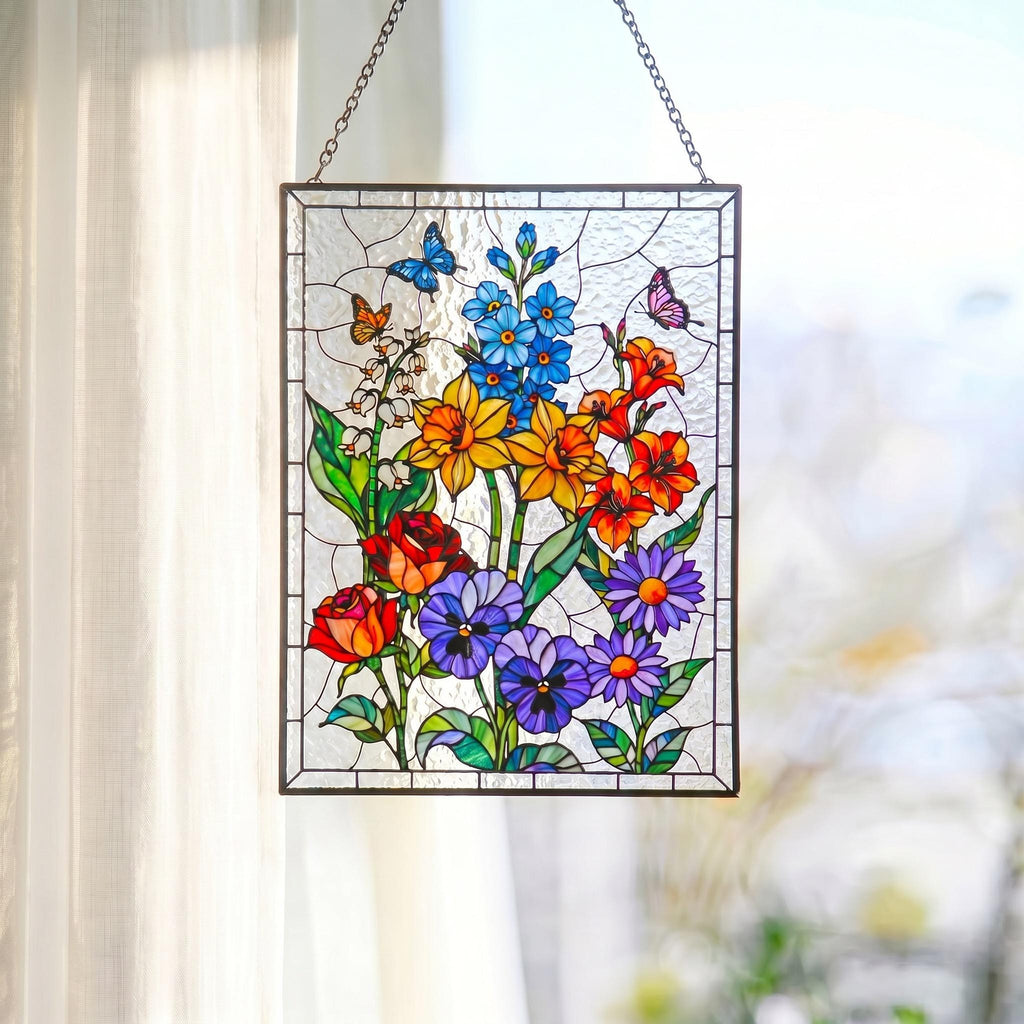 RainLine Custom Birth Flower Bouquet Stained Glass Suncatcher Personalized