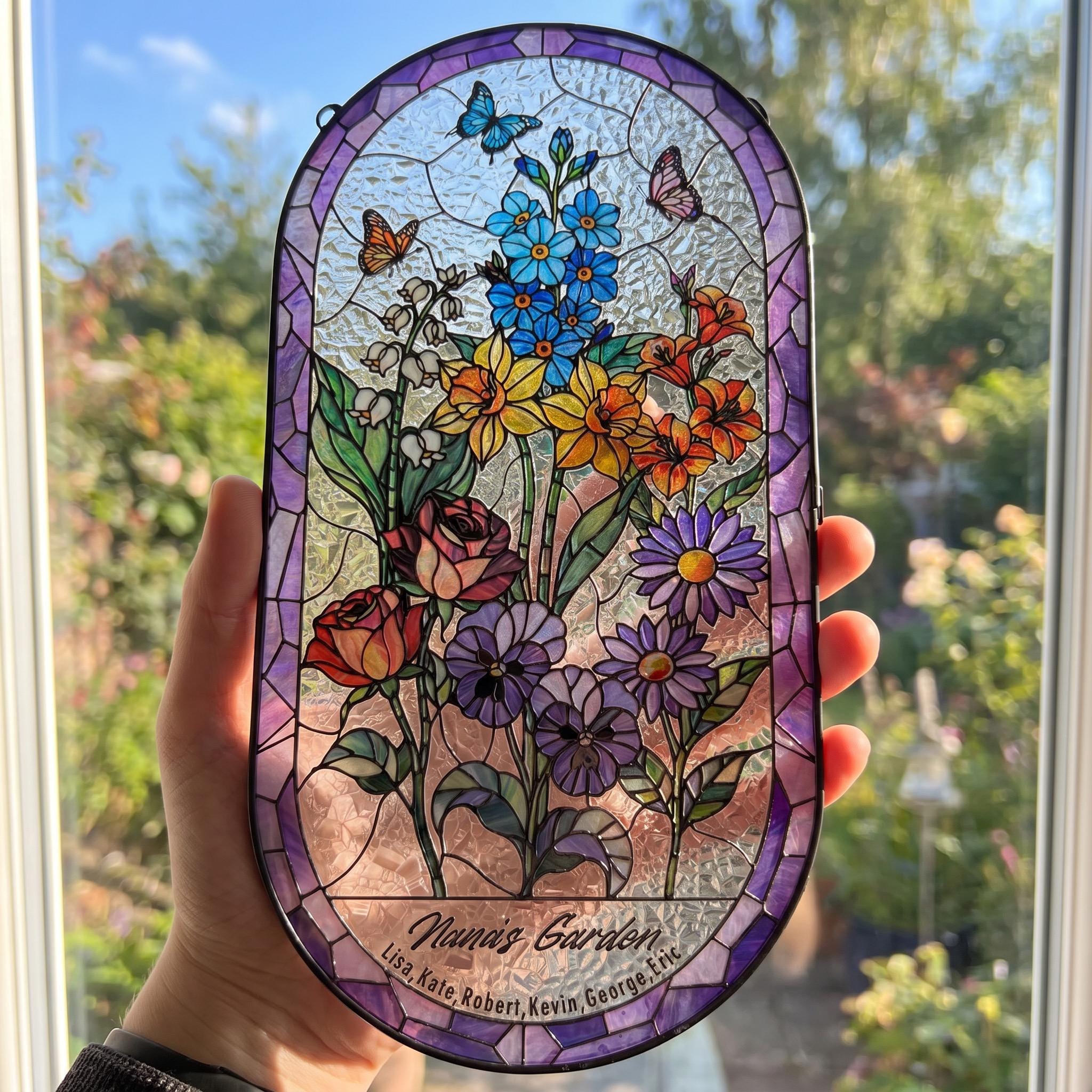 RainLine Custom Birth Flower Bouquet Stained Glass Suncatcher Personalized