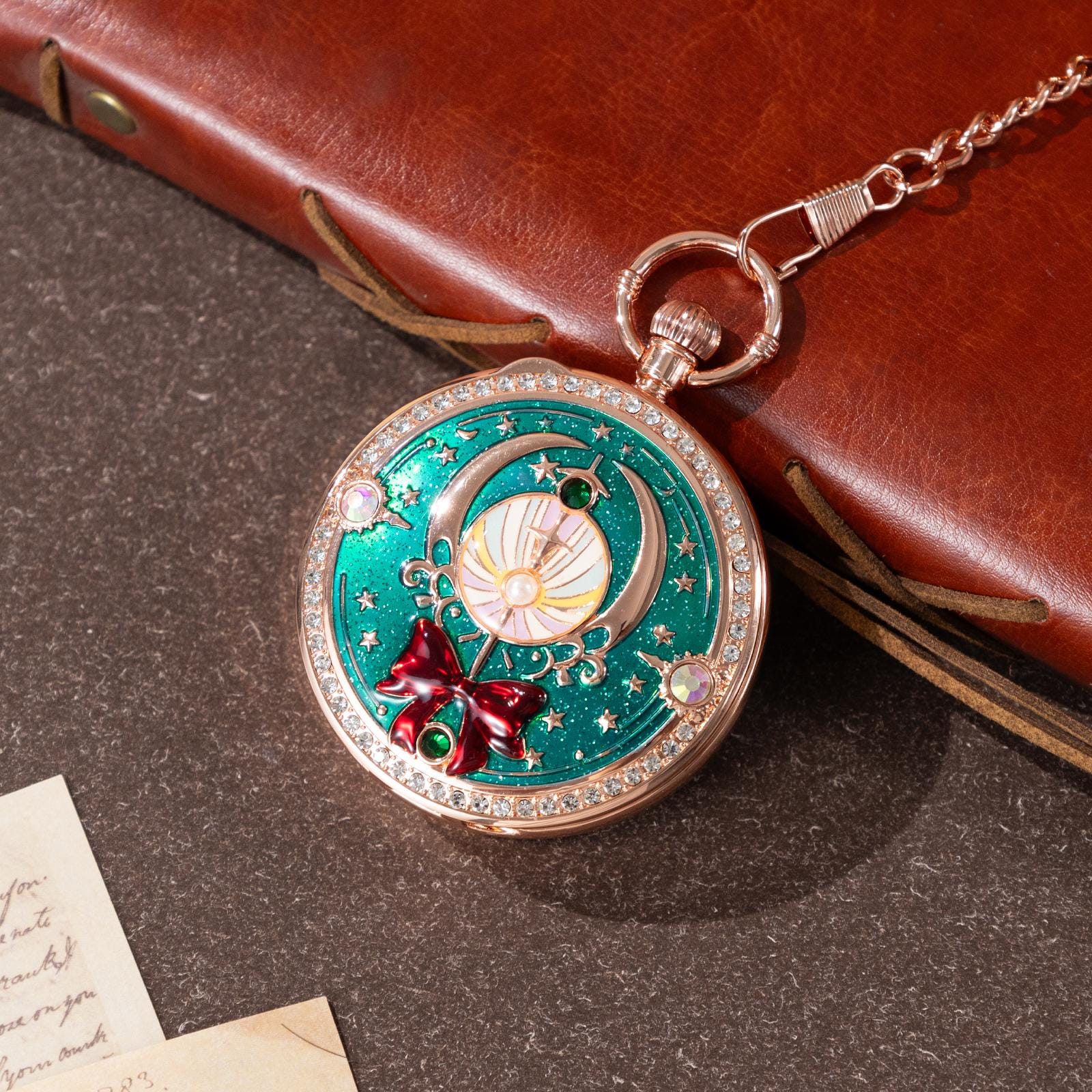 Oryeia Personalized Musical Pocket Watch with Custom Photo Moon Design