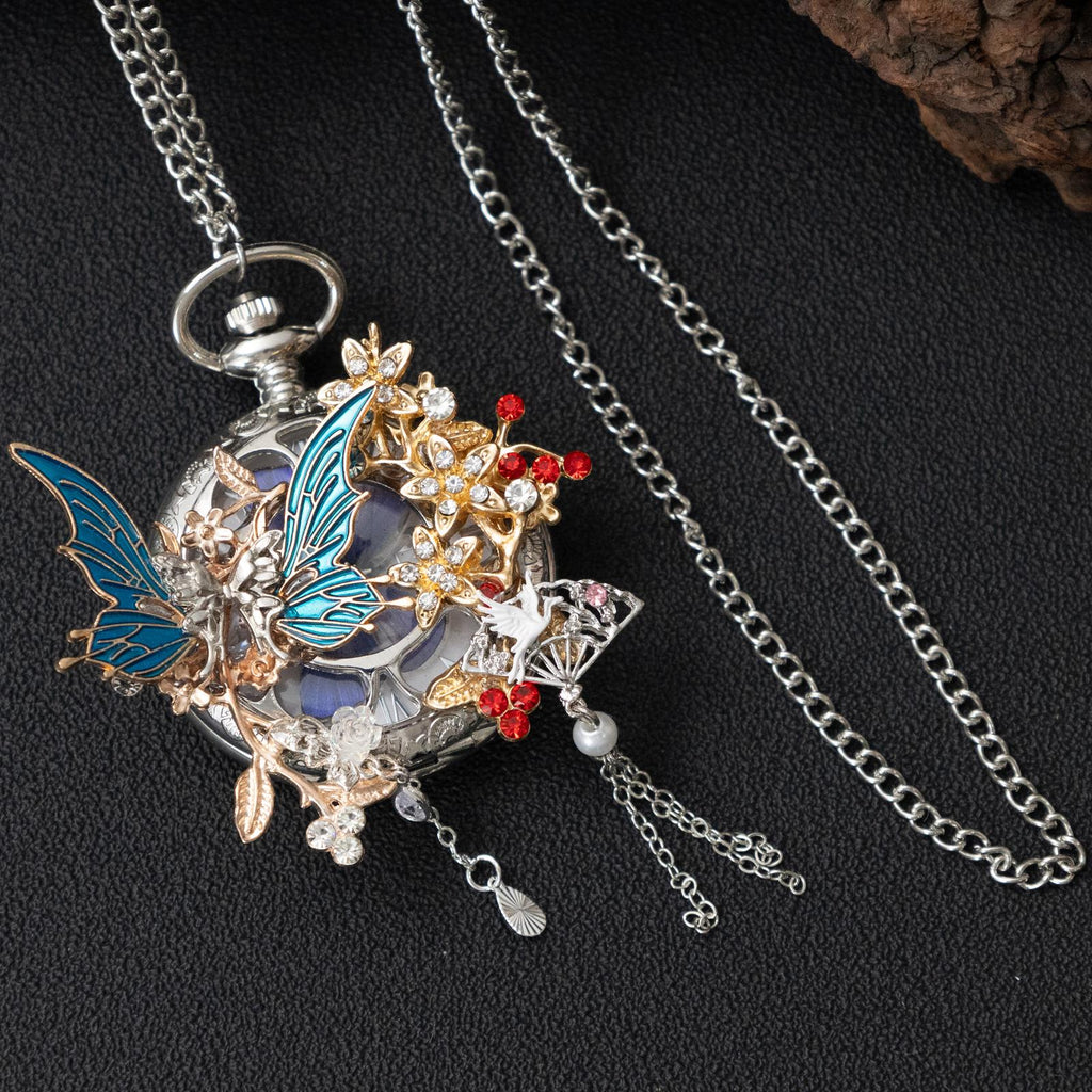 Oryeia Handmade Real Butterfly Specimen Pocket Watch Pendant