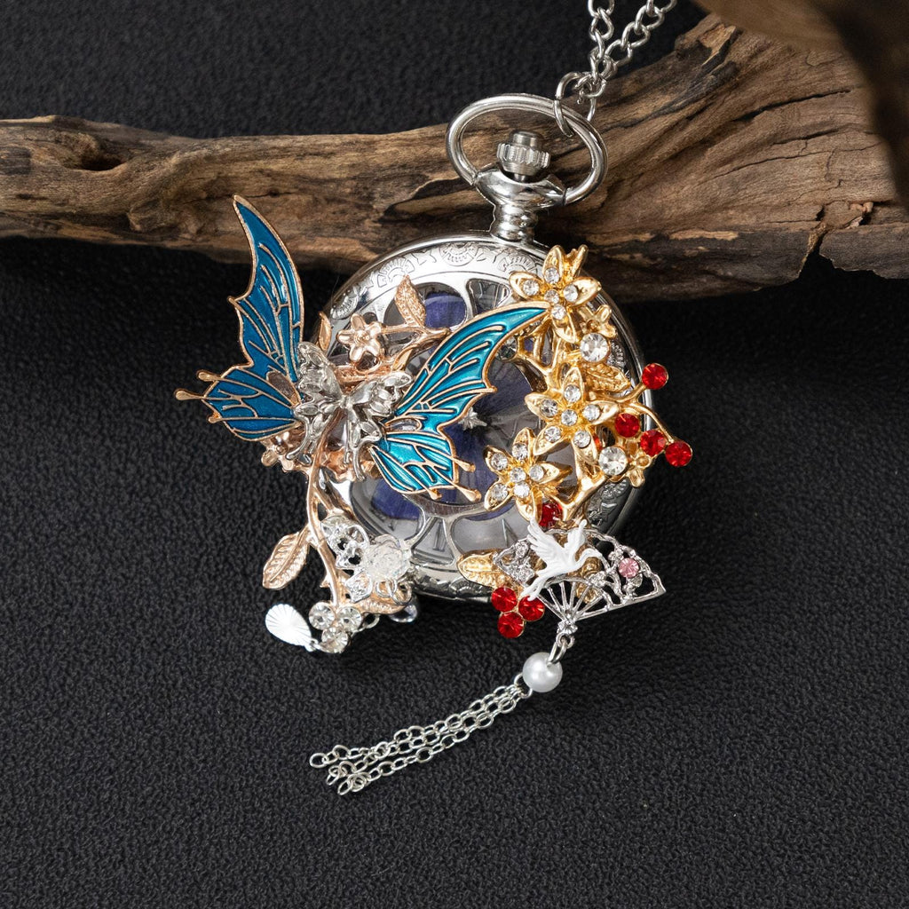 Oryeia Handmade Real Butterfly Specimen Pocket Watch Pendant