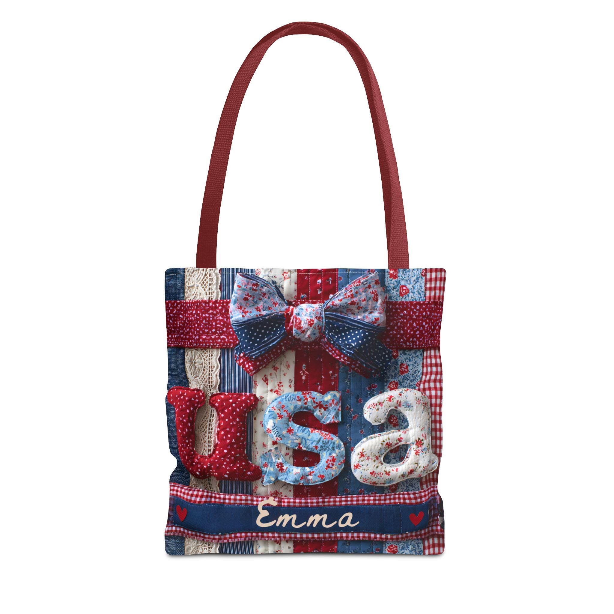 LELORESTORE Personalized Patriotic Floral Faux Patchwork Tote Bag