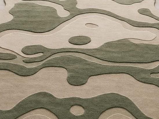 Sage Green Hand Tufted Irregular Camo Area Rug - Wavy Abstract