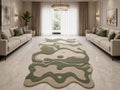 Sage Green Hand Tufted Irregular Camo Area Rug - Wavy Abstract