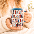 Patriotic Bookshelf Mug Faux Stained Glass American Flag Ceramic Coffee Cup