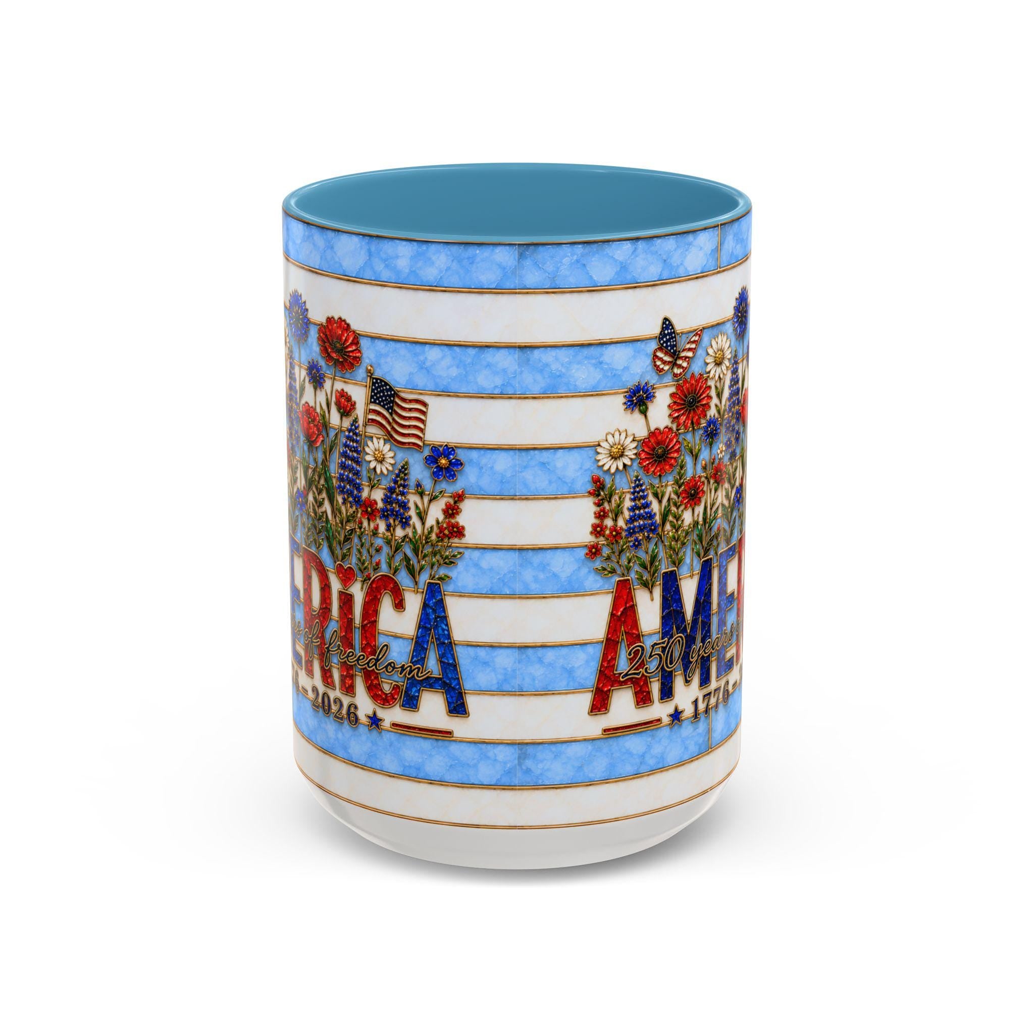 LELORESTORE America 250 Faux Stained Glass Mug Patriotic Wildflower