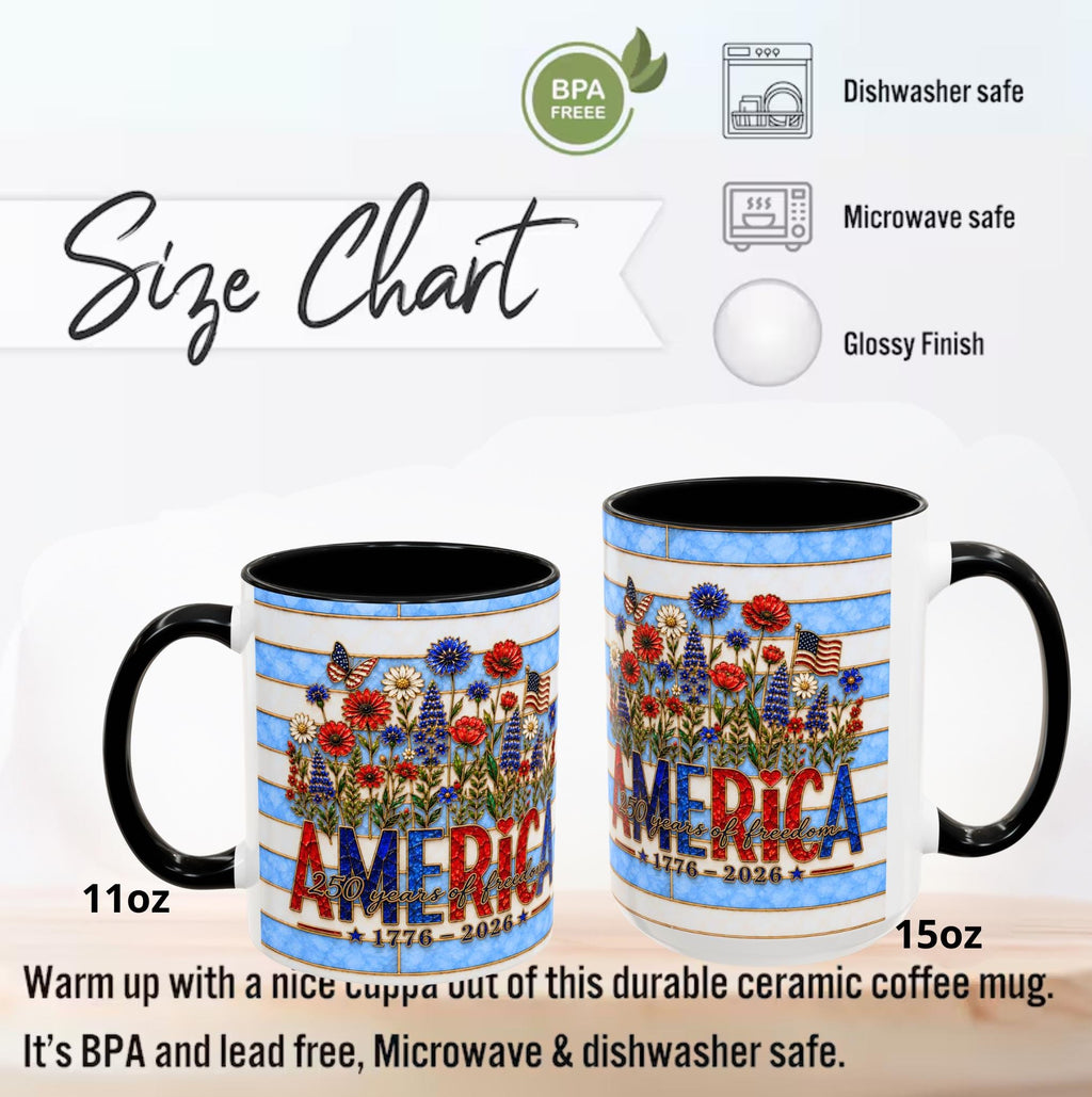 LELORESTORE America 250 Faux Stained Glass Mug Patriotic Wildflower