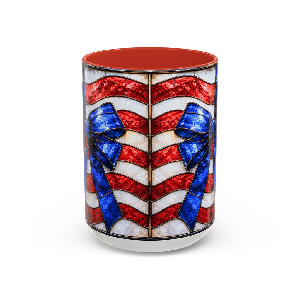 LELORESTORE Stained Glass Style American Flag Mug Patriotic Bow Coffee Cup 11oz