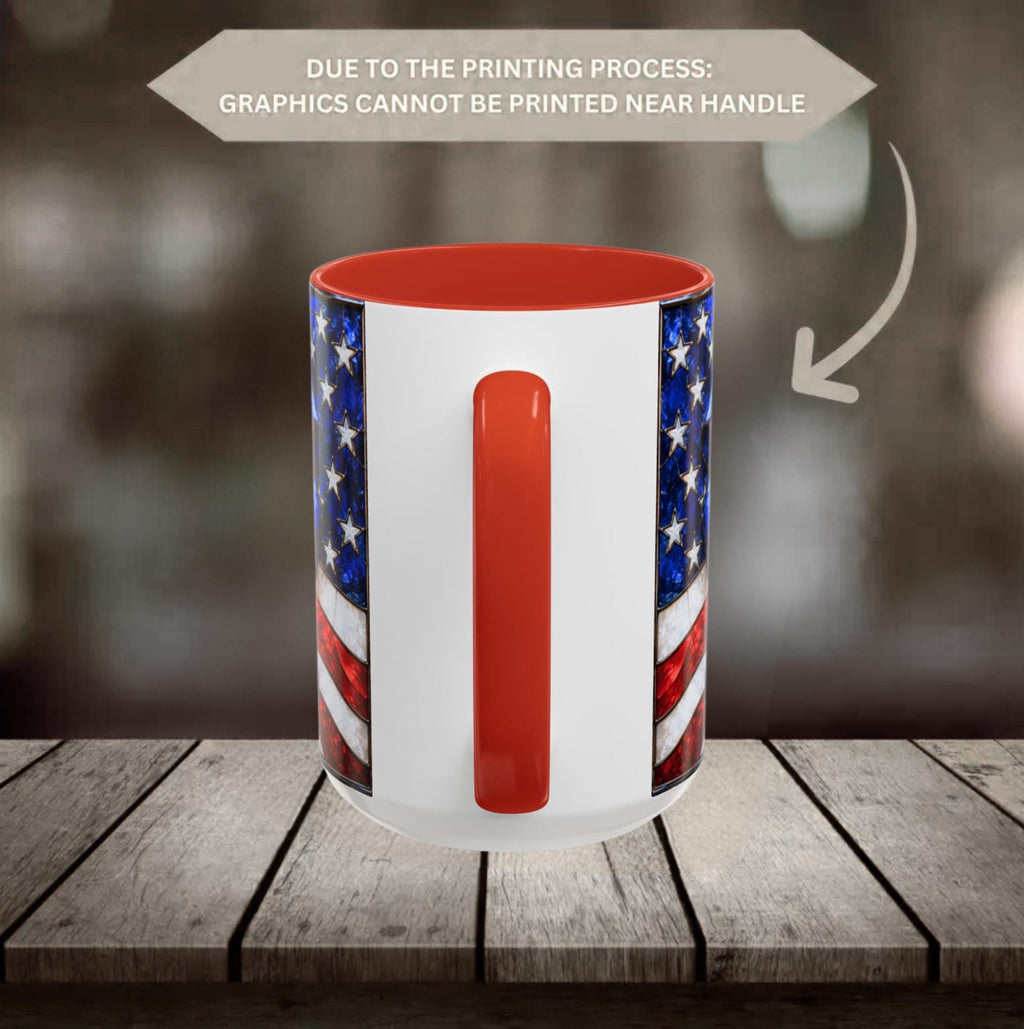 LELORESTORE Stained Glass Style American Flag Mug Patriotic Bow Coffee Cup 11oz