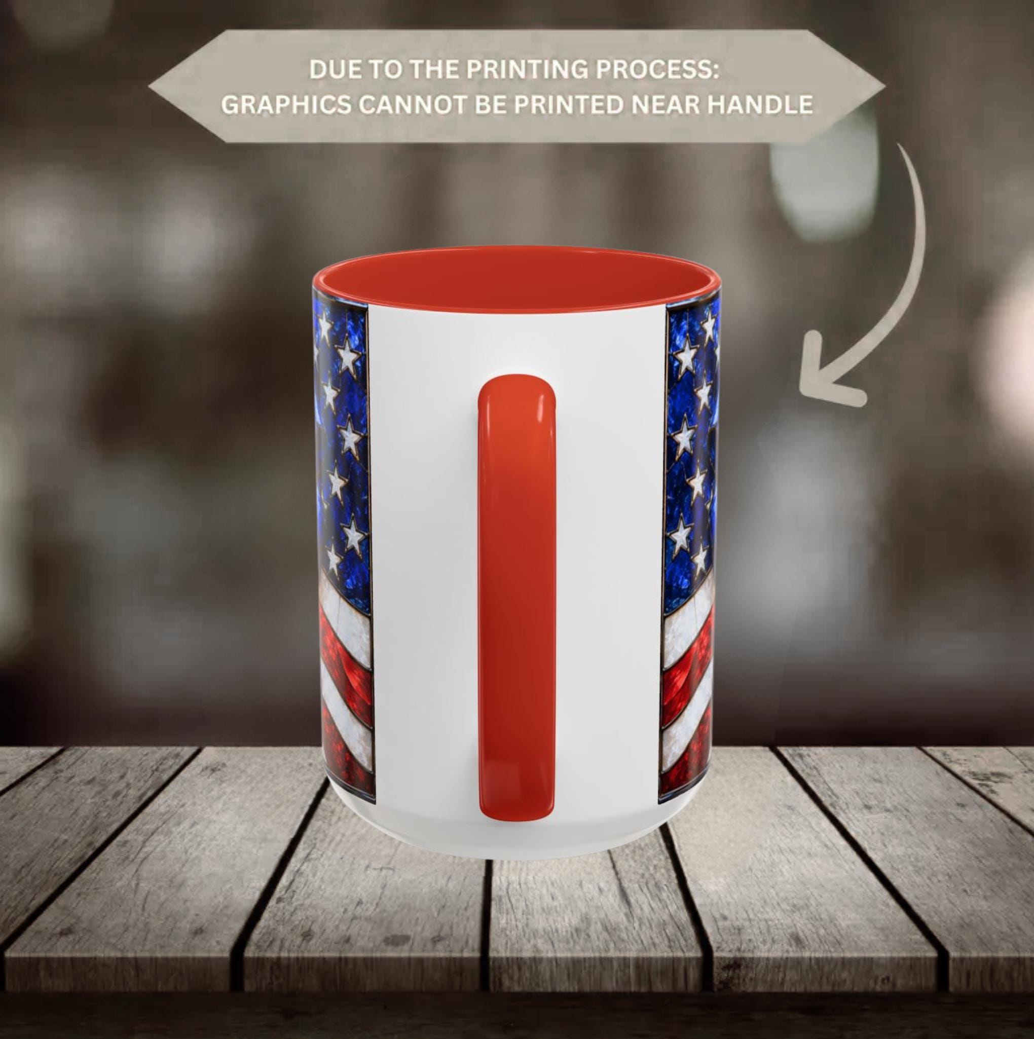 LELORESTORE Stained Glass Style American Flag Mug Patriotic Bow Coffee Cup 11oz