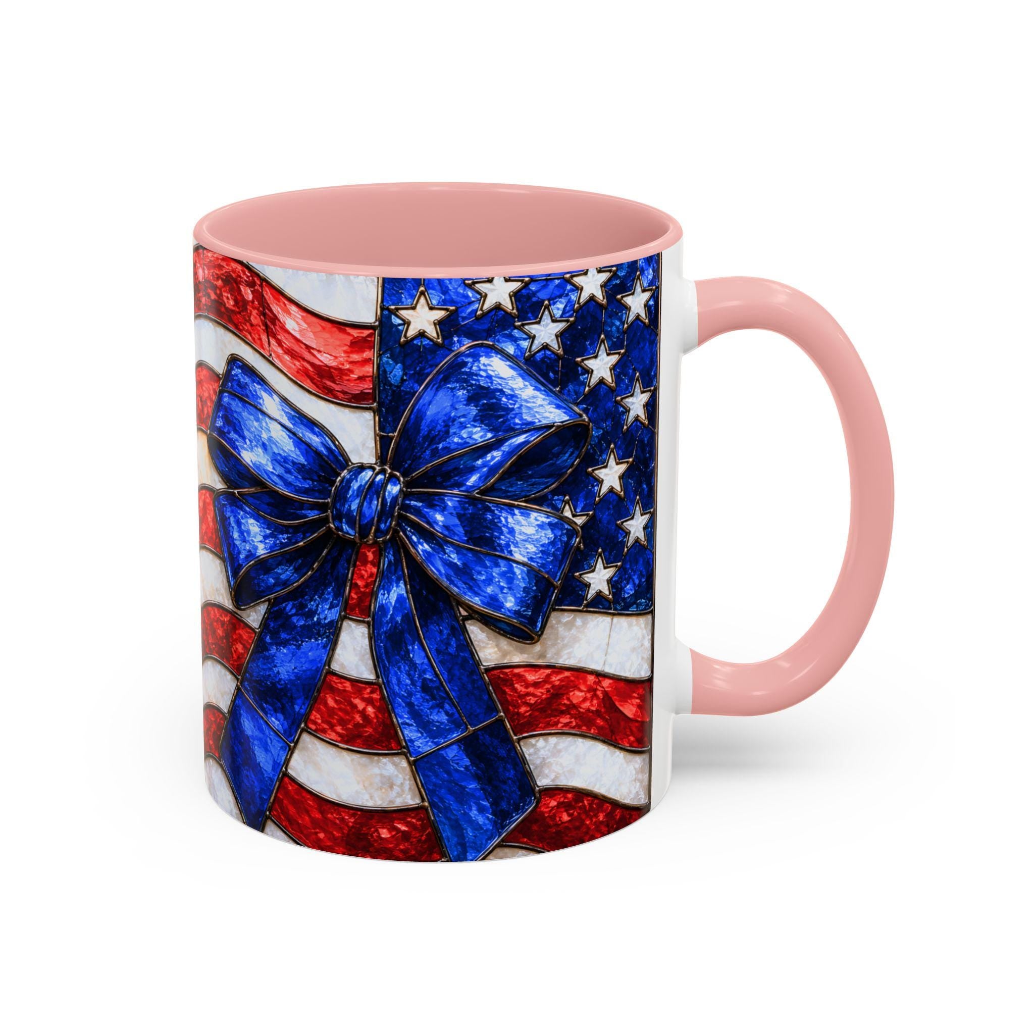 LELORESTORE Stained Glass Style American Flag Mug Patriotic Bow Coffee Cup 11oz