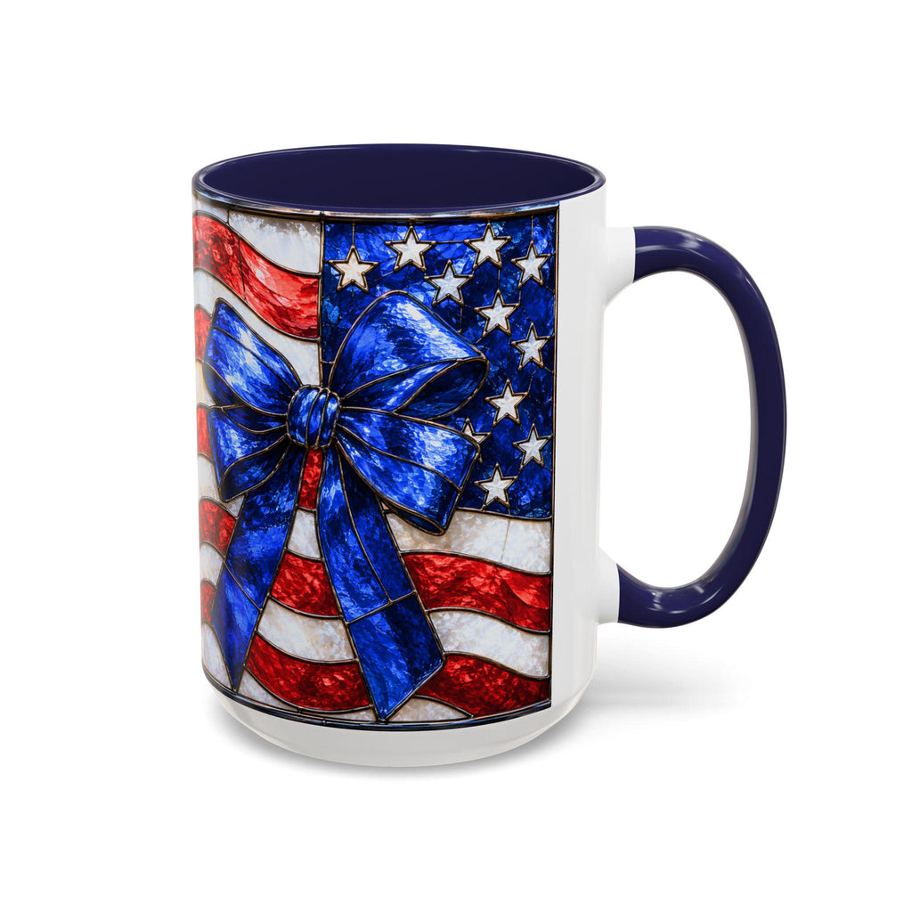 LELORESTORE Stained Glass Style American Flag Mug Patriotic Bow Coffee Cup 11oz