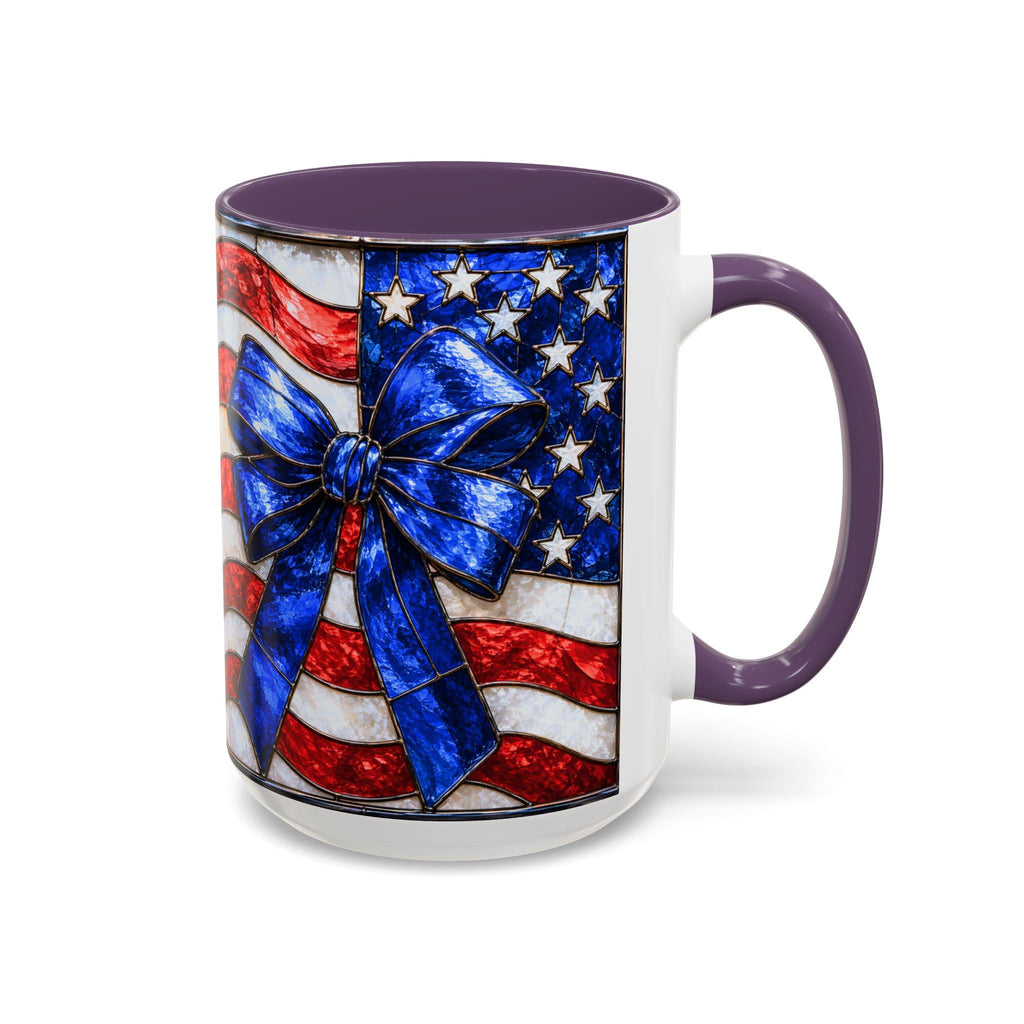LELORESTORE Stained Glass Style American Flag Mug Patriotic Bow Coffee Cup 11oz