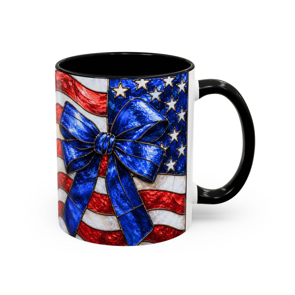 LELORESTORE Stained Glass Style American Flag Mug Patriotic Bow Coffee Cup 11oz