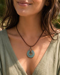 BohoWrapFrancesca Boho Leather Cord Necklace Copper Patina Pendant Beaded Jewelry