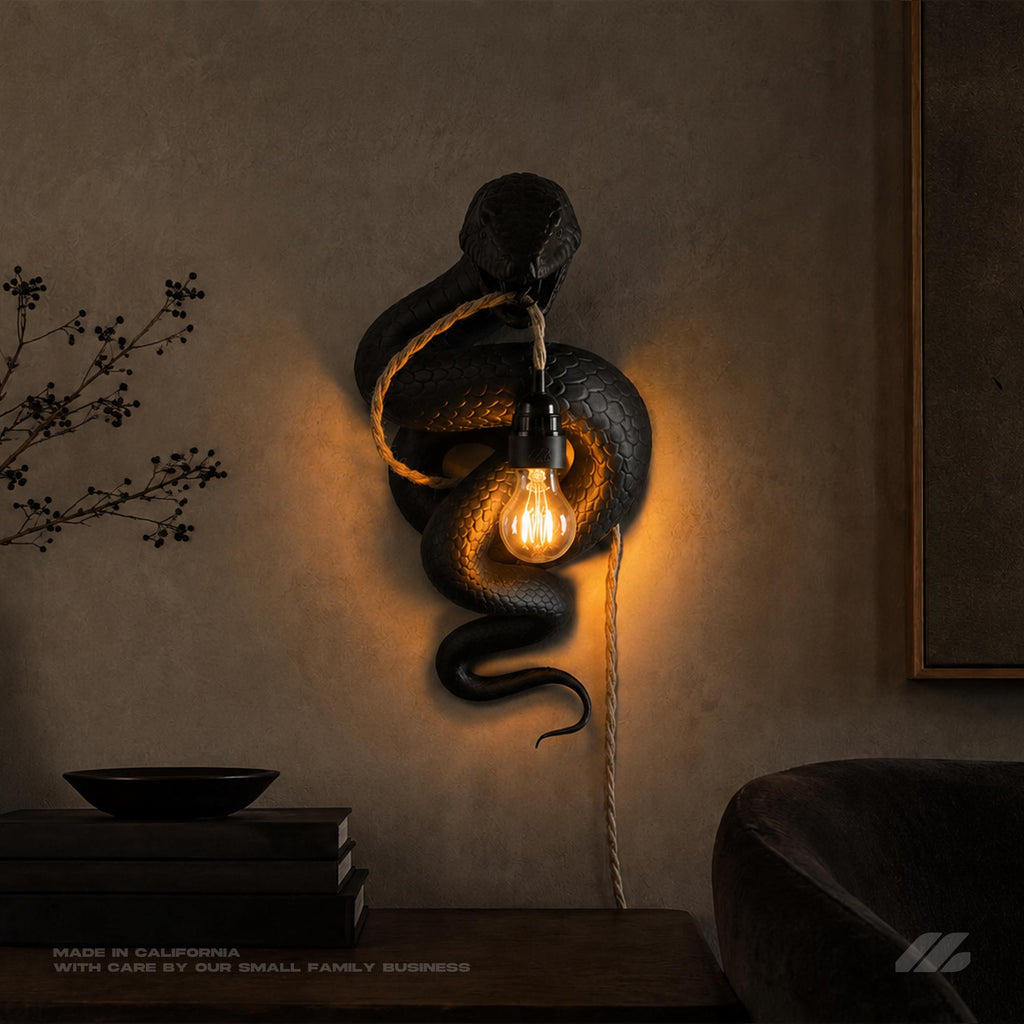 April16studio Sculptural Serpent Wall Sconce Black Snake Lamp