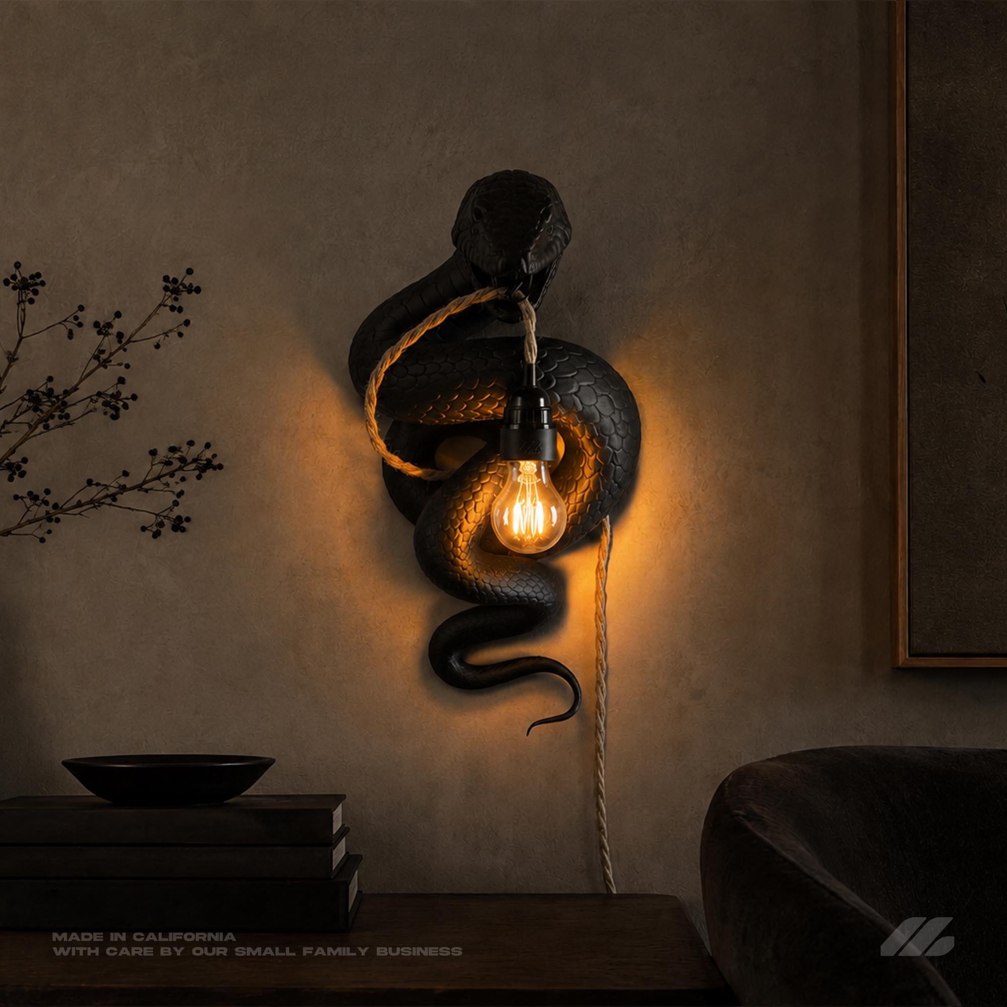 April16studio Sculptural Serpent Wall Sconce Black Snake Lamp