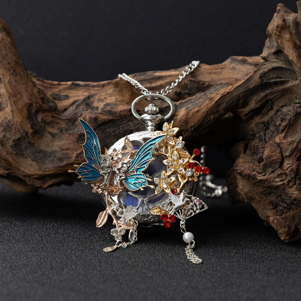 Oryeia Handmade Real Butterfly Specimen Pocket Watch Pendant