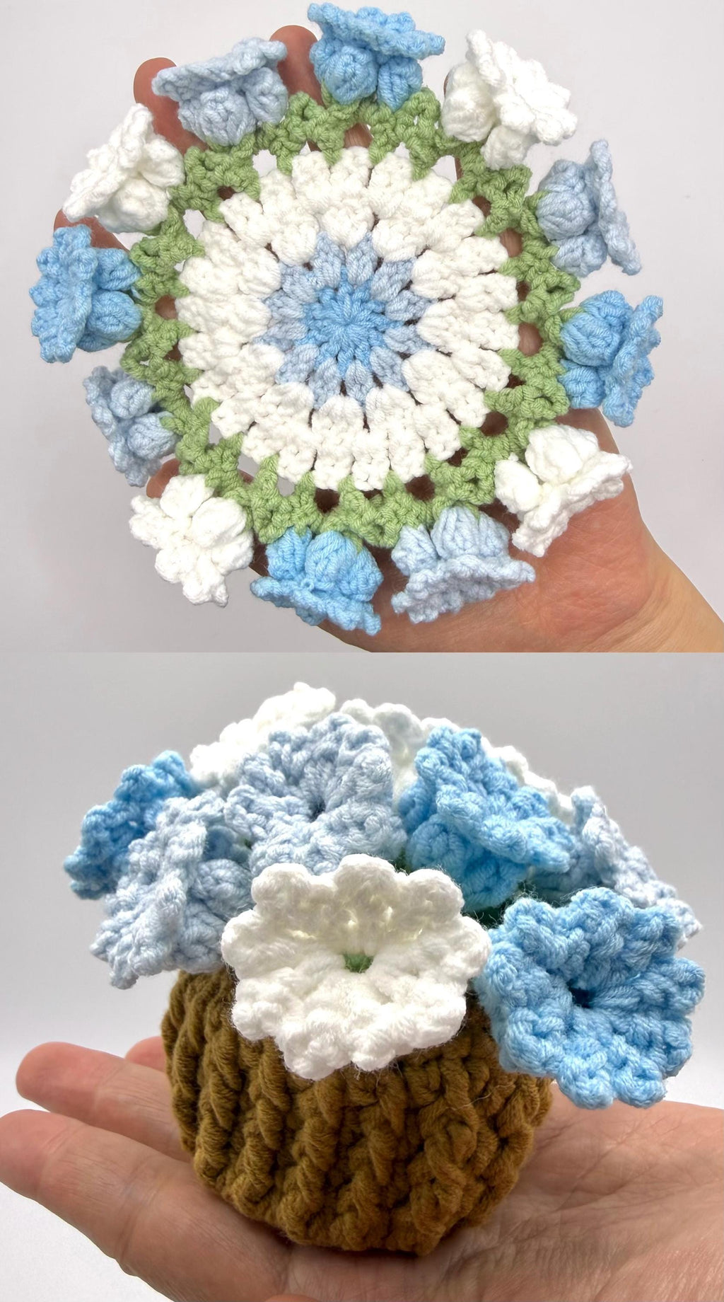 Handmade Crochet Flower Coaster Set with Basket Holder Cotton
