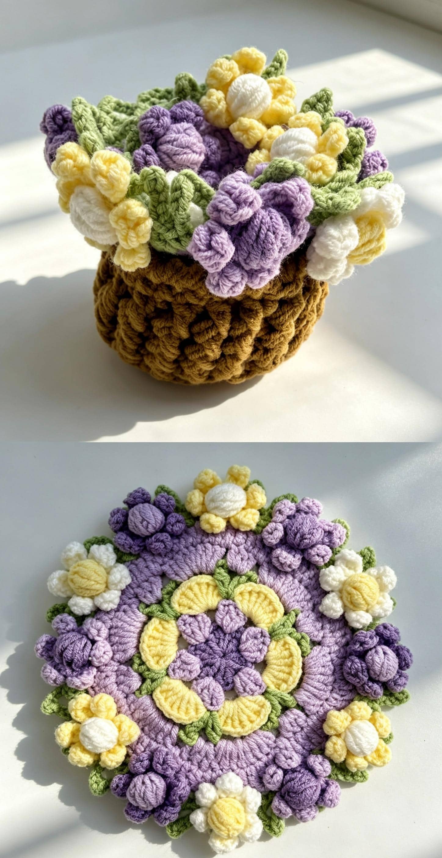 CrochetRecipe Morandi Corn Poppy Crochet Coaster Set Pastel 6in