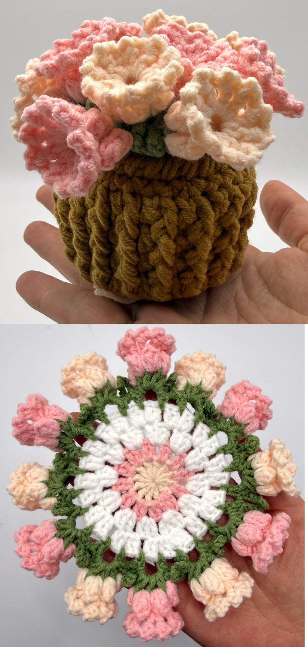 CrochetRecipe Handmade Crochet Flower Coaster Set With Basket Holder