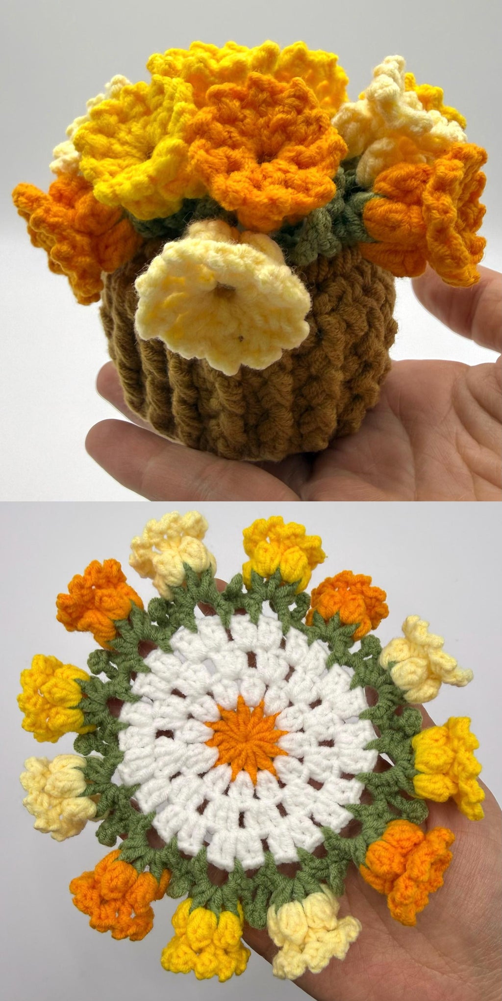 CrochetRecipe Handmade Crochet Flower Coaster Set With Basket Holder