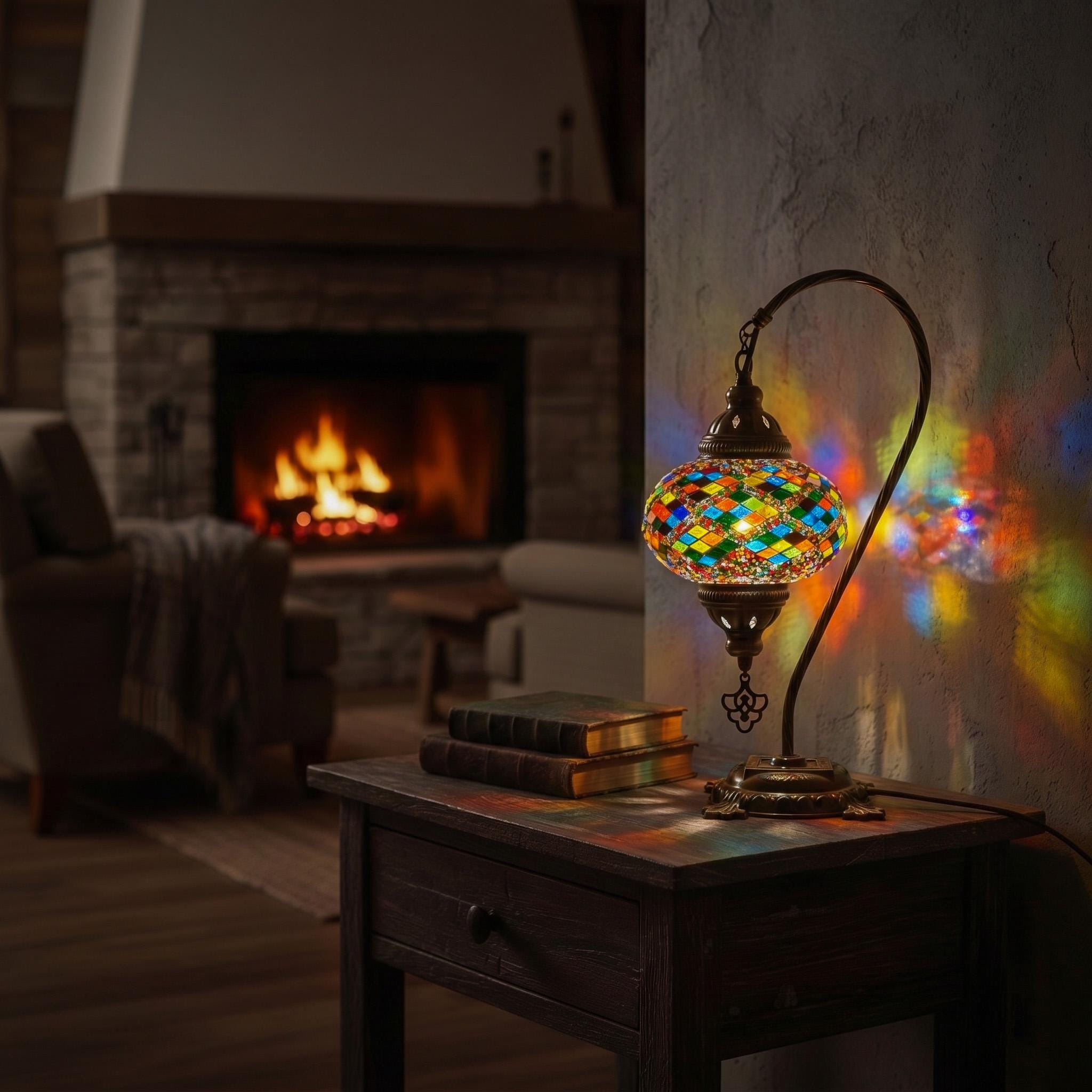 MoslandHome Handmade Turkish Moroccan Mosaic Table Lamp LED