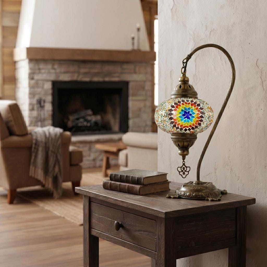 MoslandHome Handmade Turkish Moroccan Mosaic Table Lamp LED