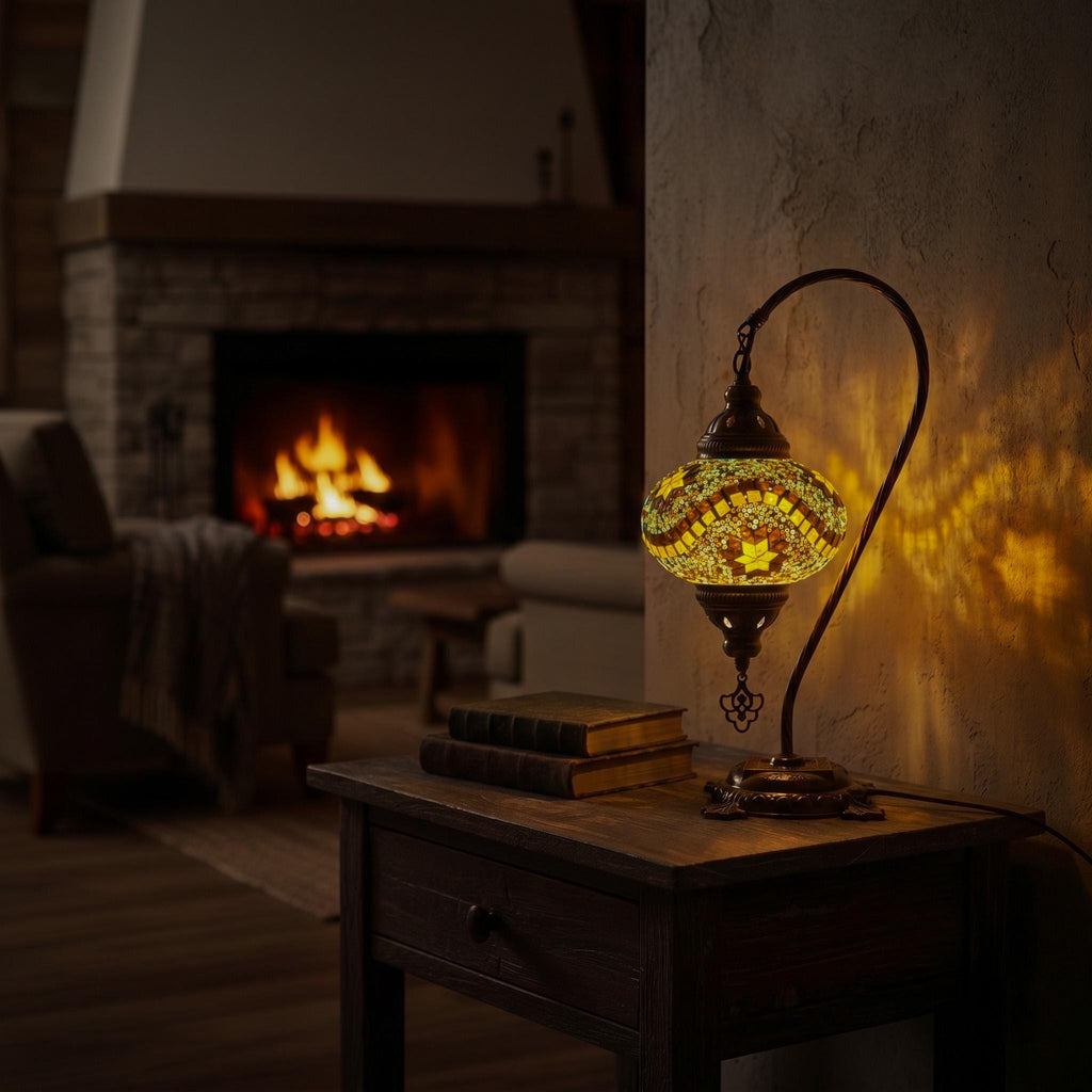 MoslandHome Handmade Turkish Moroccan Mosaic Table Lamp LED