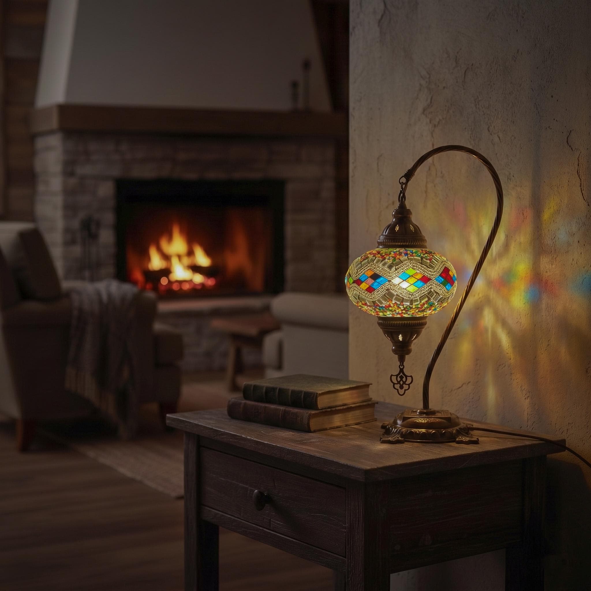 MoslandHome Handmade Turkish Moroccan Mosaic Table Lamp LED