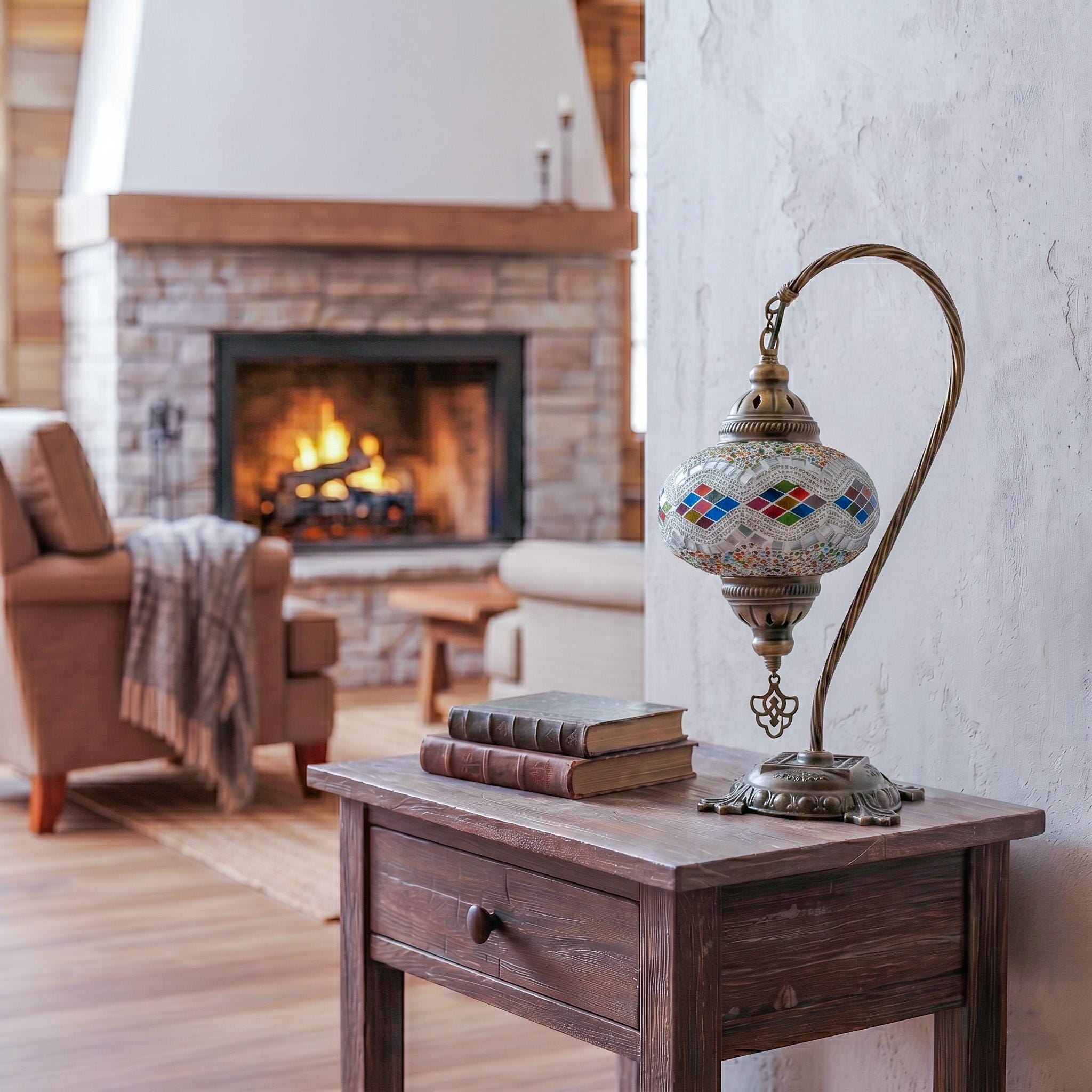 MoslandHome Handmade Turkish Moroccan Mosaic Table Lamp LED