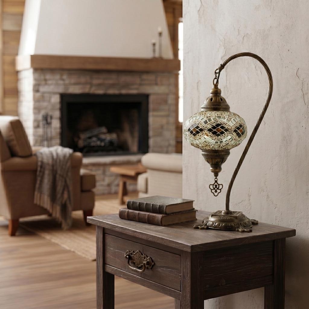 MoslandHome Handmade Turkish Moroccan Mosaic Table Lamp LED