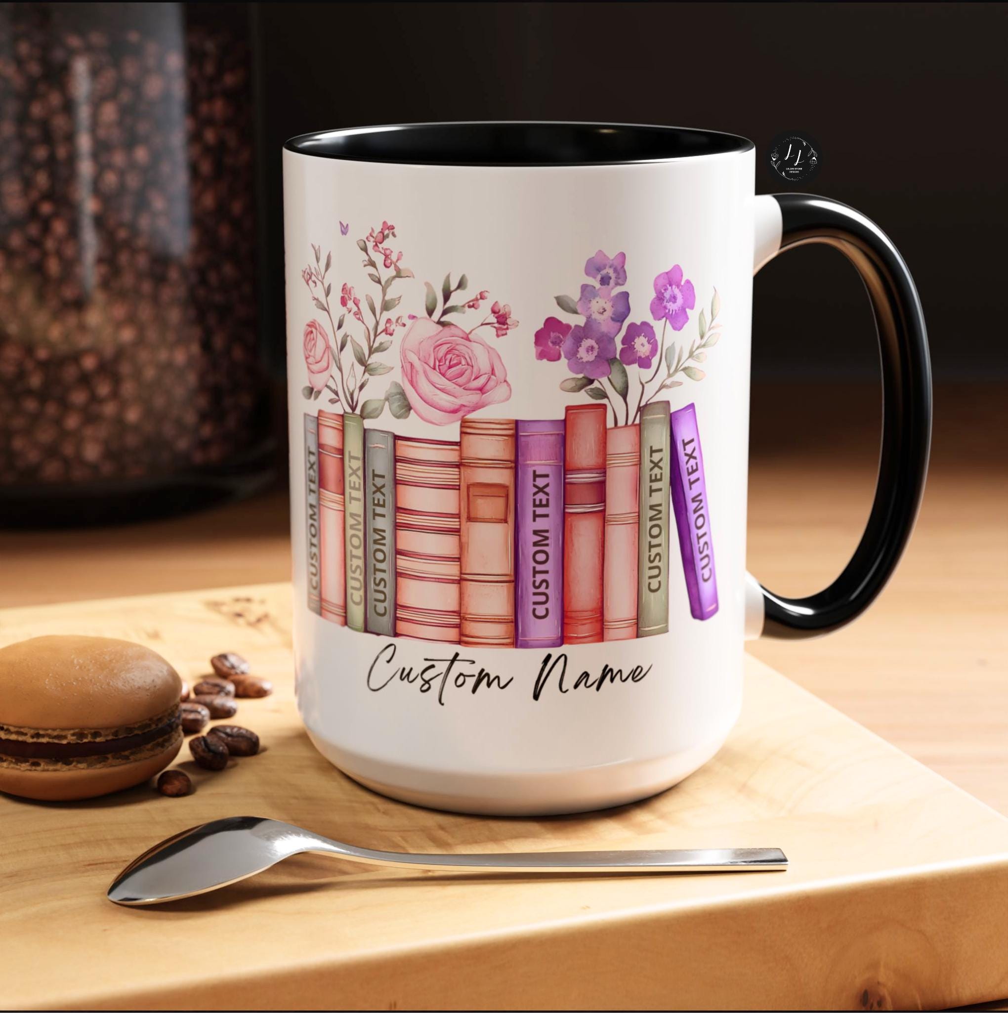 LELORESTORE Personalized Floral Bookshelf Coffee Mug Ceramic Book Lover