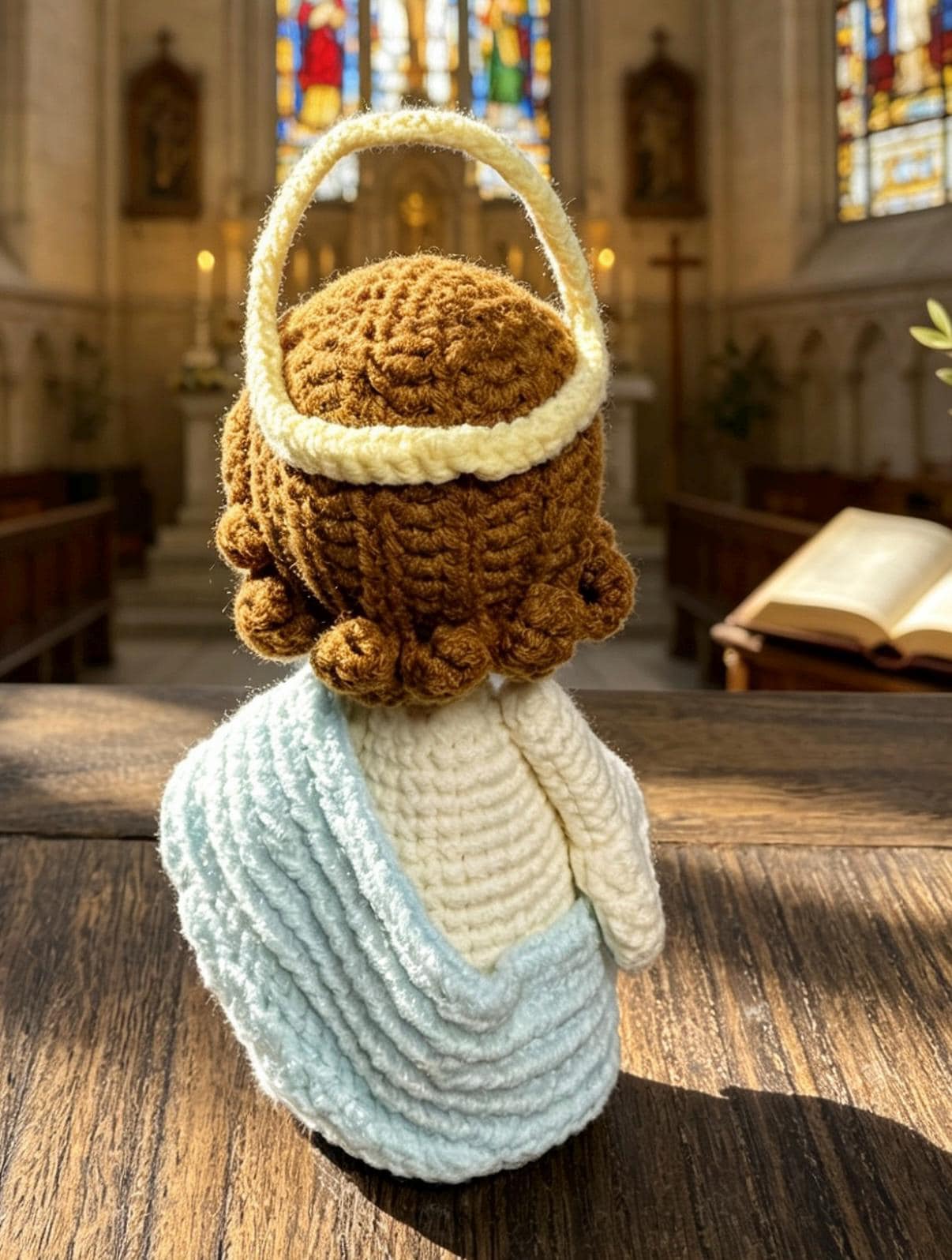 Crochetrecipe Handmade Crochet Jesus Figure Wooden Cross Hanging Car Ornament