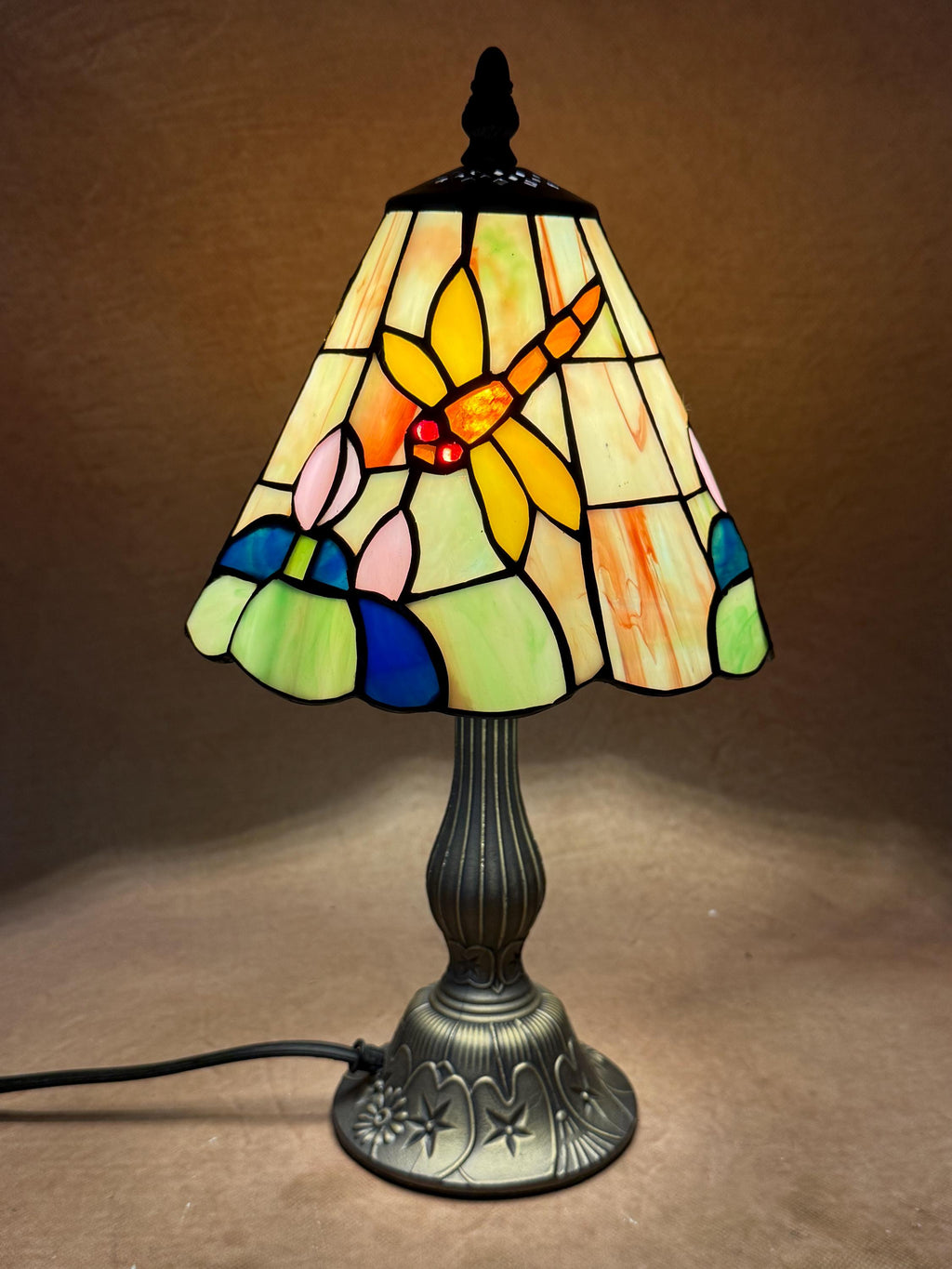 U2Antique Dragonfly Tiffany Stained Glass Table Lamp 8in