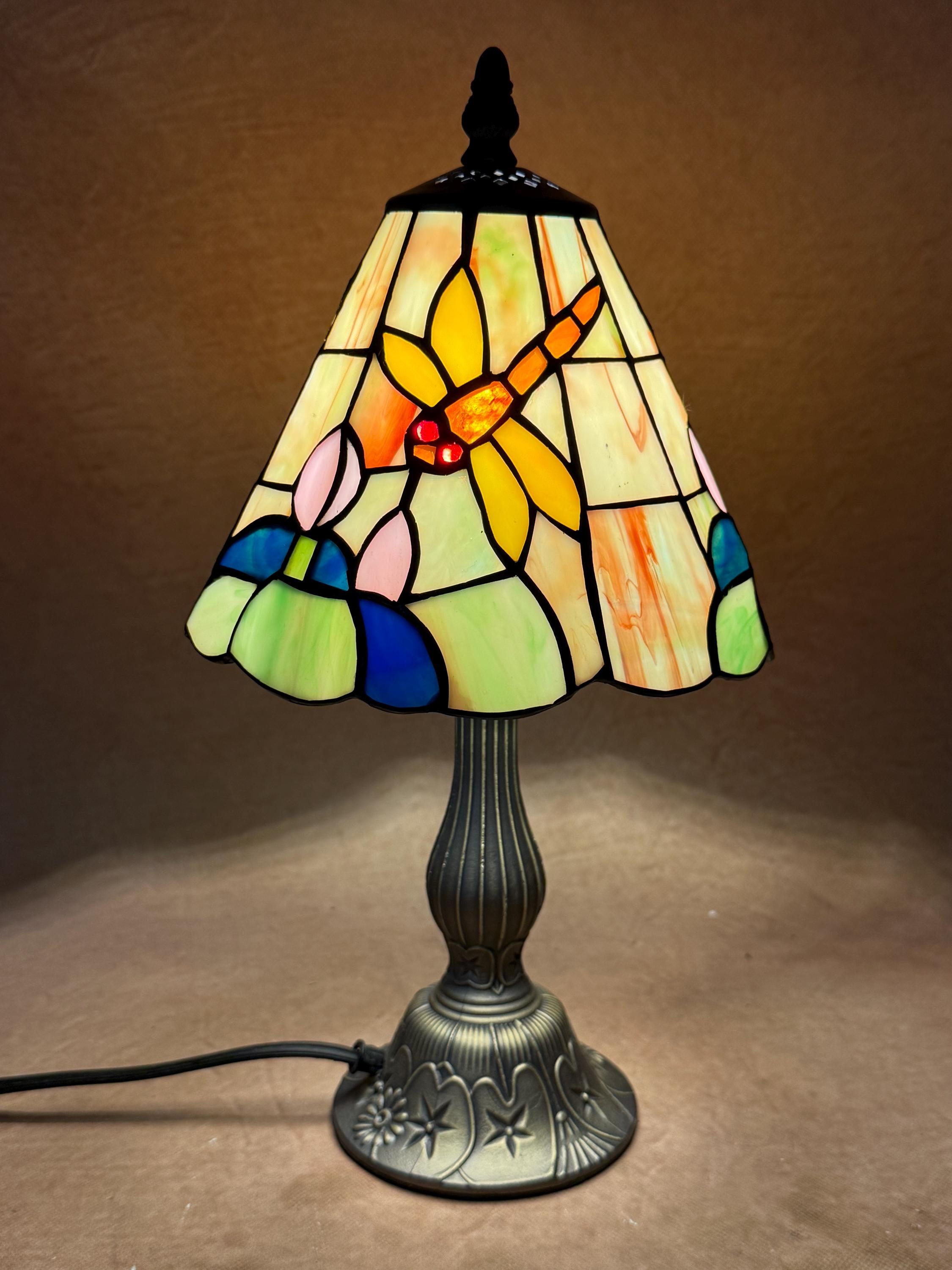 U2Antique Dragonfly Tiffany Stained Glass Table Lamp 8in