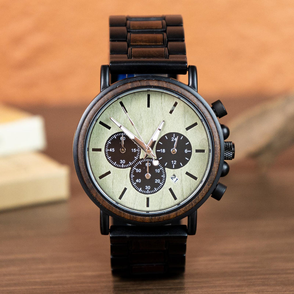Oryeia Custom Engraved Chronograph Wood Watch for Men