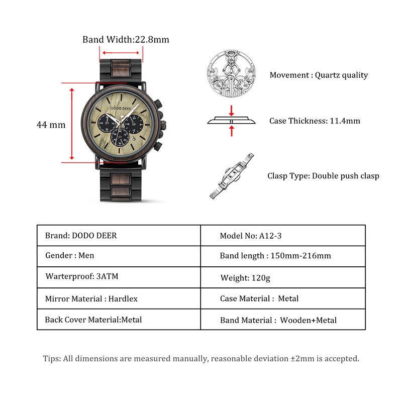 Oryeia Custom Engraved Chronograph Wood Watch for Men