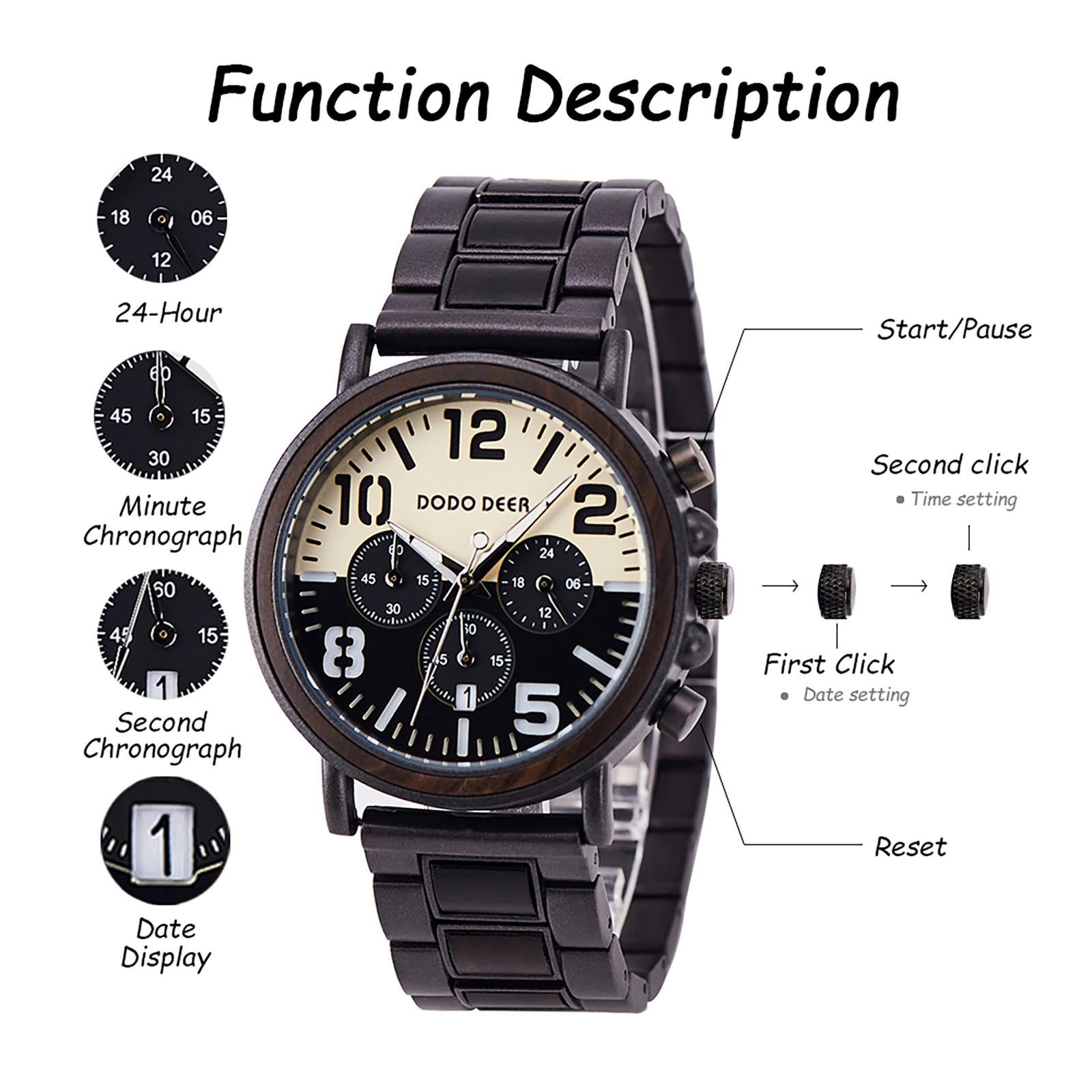 Oryeia Custom Engraved Chronograph Wood Watch for Men
