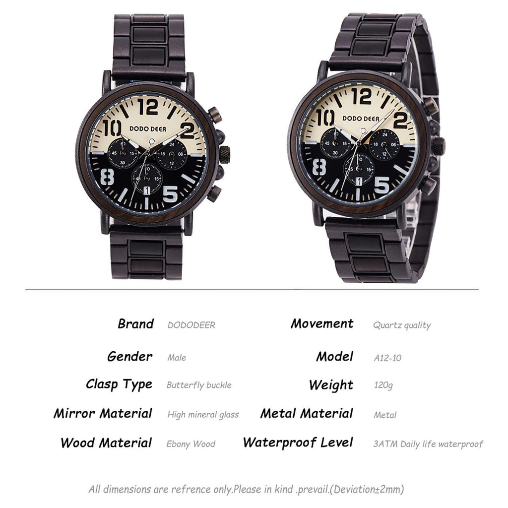Oryeia Custom Engraved Chronograph Wood Watch for Men