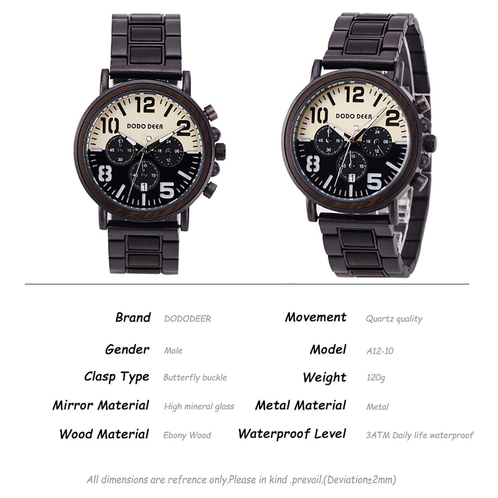 Oryeia Custom Engraved Chronograph Wood Watch for Men