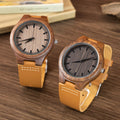 Oryeia Custom Engraved Natural Wooden Wristwatch with Leather Strap