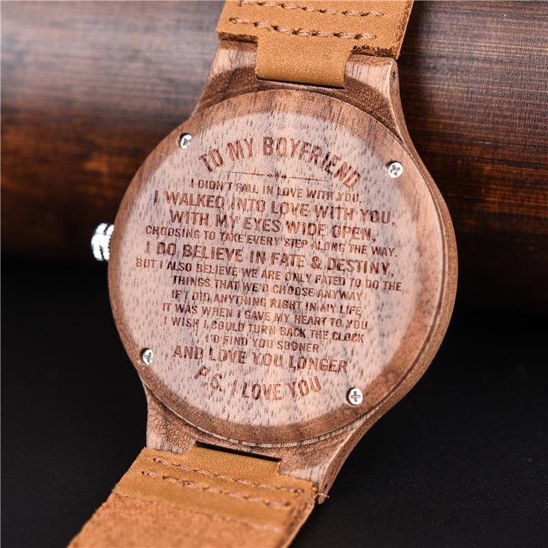 Oryeia Custom Engraved Natural Wooden Wristwatch with Leather Strap